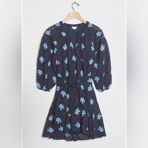 Shoshanna- Imelda Elegant Navy Blue Floral Eyelet Mini Dress. Size 2